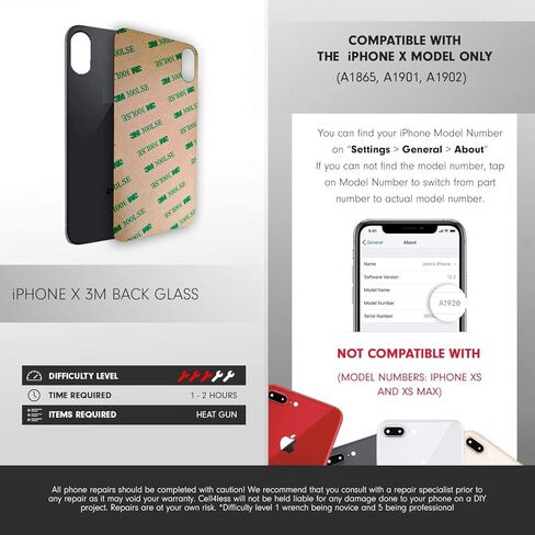 زجاج خلفي Cell4less متوافق مع iPhone X W/لاصق لكامل الجسم، أداة إزالة، وفتحة كاميرا واسعة بدون شعار (فضي) in Saudi Arabia