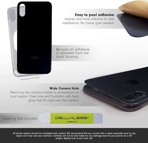 زجاج خلفي Cell4less متوافق مع iPhone X W/لاصق لكامل الجسم، أداة إزالة، وفتحة كاميرا واسعة بدون شعار (فضي) in Saudi Arabia