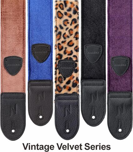 Nefelibata Guitar Strap,Double Full-Grain Leather Ends,Vintage Velvet Strap/FREE BONUS-4 Picks+Strap Locks+Strap Button,Gift For Bass,Electric&Acoustic Guitars(Vintage Deep Sea Blue) in Kuwait