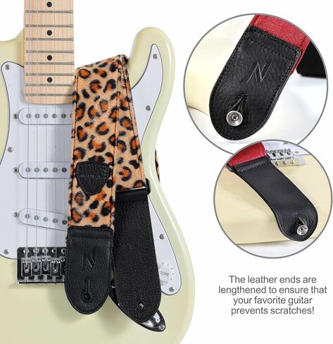 Nefelibata Guitar Strap,Double Full-Grain Leather Ends,Vintage Velvet Strap/FREE BONUS-4 Picks+Strap Locks+Strap Button,Gift For Bass,Electric&Acoustic Guitars(Vintage Deep Sea Blue) in Kuwait