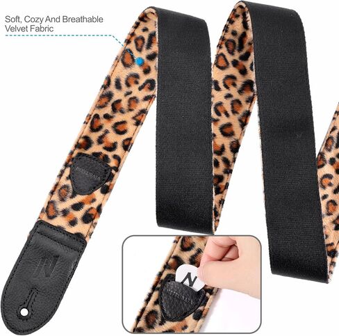 Nefelibata Guitar Strap,Double Full-Grain Leather Ends,Vintage Velvet Strap/FREE BONUS-4 Picks+Strap Locks+Strap Button,Gift For Bass,Electric&Acoustic Guitars(Vintage Deep Sea Blue) in Kuwait