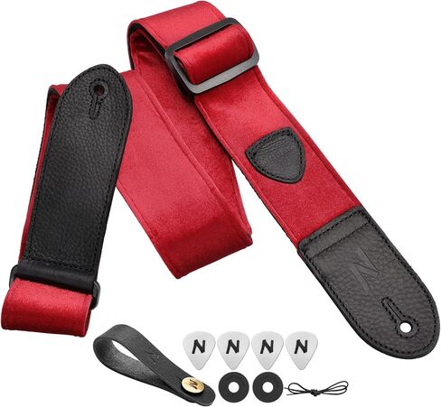 Nefelibata Guitar Strap,Double Full-Grain Leather Ends,Vintage Velvet Strap/FREE BONUS-4 Picks+Strap Locks+Strap Button,Gift For Bass,Electric&Acoustic Guitars(Vintage Deep Sea Blue) in Kuwait