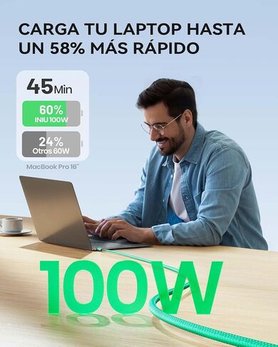 كابل شحن INIU USB C، [6.6أقدام، أخضر] سلك شاحن من النوع C من قطعتين لهواتف iPhone 16 15 Samsung Galaxy S22 S10 Note 20 Pixel 7 Huawei Xiaomi وMacBook وiMac وiPad والمزيد in Saudi Arabia
