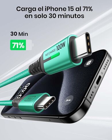 كابل شحن INIU USB C، [6.6أقدام، أخضر] سلك شاحن من النوع C من قطعتين لهواتف iPhone 16 15 Samsung Galaxy S22 S10 Note 20 Pixel 7 Huawei Xiaomi وMacBook وiMac وiPad والمزيد in Saudi Arabia