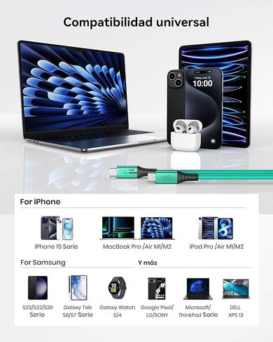 كابل شحن INIU USB C، [6.6أقدام، أخضر] سلك شاحن من النوع C من قطعتين لهواتف iPhone 16 15 Samsung Galaxy S22 S10 Note 20 Pixel 7 Huawei Xiaomi وMacBook وiMac وiPad والمزيد in Saudi Arabia