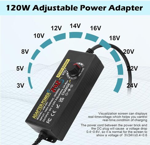 Adjustable Power Adapter, Towisituati Universal 3V ~ 24V Power Supply 5A 120W AC/DC Adapter Variable Power Supply AC 100V-240V Universal DC Power Supply Adapter Converter Transformer in Saudi Arabia