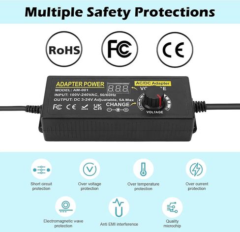Adjustable Power Adapter, Towisituati Universal 3V ~ 24V Power Supply 5A 120W AC/DC Adapter Variable Power Supply AC 100V-240V Universal DC Power Supply Adapter Converter Transformer in Saudi Arabia