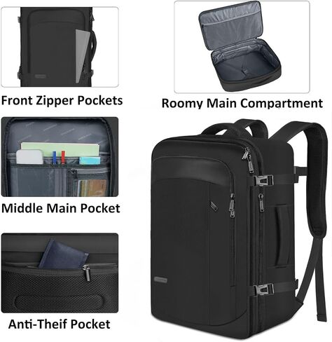 Vancropak Carry on Backpack, Extra Large 40L Airline Approved Travel Backpacks with 3 Packing Cubes for Women Men, Water Resistant Expandable Overnight Luggage Daypack Business Weekender Bag, Grey in Saudi Arabia