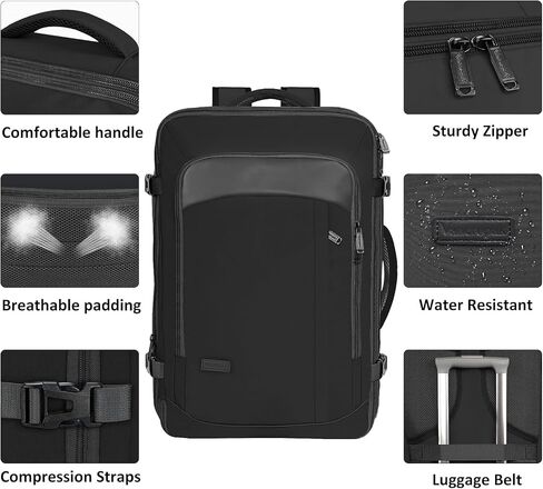 Vancropak Carry on Backpack, Extra Large 40L Airline Approved Travel Backpacks with 3 Packing Cubes for Women Men, Water Resistant Expandable Overnight Luggage Daypack Business Weekender Bag, Grey in Saudi Arabia