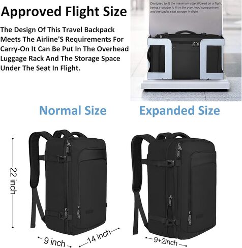 Vancropak Carry on Backpack, Extra Large 40L Airline Approved Travel Backpacks with 3 Packing Cubes for Women Men, Water Resistant Expandable Overnight Luggage Daypack Business Weekender Bag, Grey in Saudi Arabia