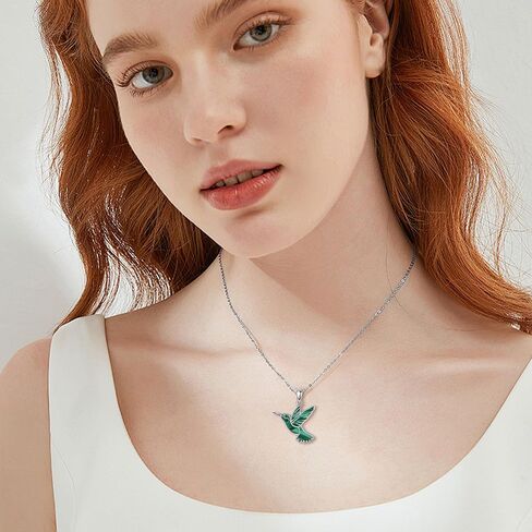 AXOMY Hummingbird Necklaces Abalone Shell 925 Sterling Silver Humming Bird Pendant Necklace Hummingbird Jewelry Gifts for Women Girls Mom Hummingbirds Lovers in Saudi Arabia