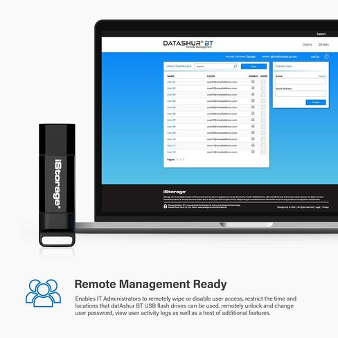 iStorage datAshur BT 64 GB | Encrypted Secure Flash Drive | Unlock via Smartphone Using Bluetooth | FIPS 140-2 Level 3 Certified | Remote Management Ready in Kuwait