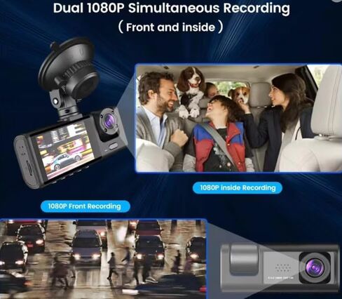 Dash Camera Front, Rear and Interior HD, Parking Assist, Night Vision, Loop Recording, Multi-Language Support, WiFi, 130° Wide-Angle in Saudi Arabia