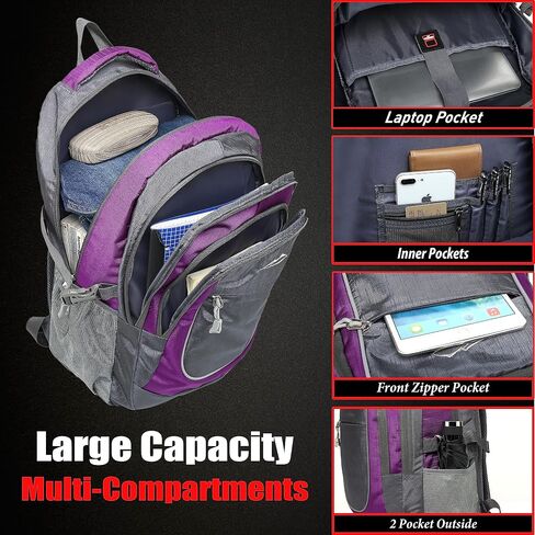 ProEtrade Backpack Bookbag for College Sturdy Travel Business Hiking Fit Laptop Up to 15.6 Inch Multi Compartment Gifts for Men Women Night Light Reflective (Purple A) in Saudi Arabia