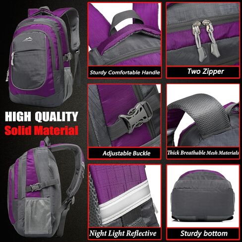 ProEtrade Backpack Bookbag for College Sturdy Travel Business Hiking Fit Laptop Up to 15.6 Inch Multi Compartment Gifts for Men Women Night Light Reflective (Purple A) in Saudi Arabia