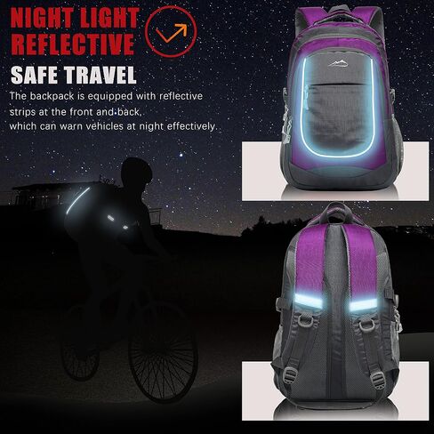 ProEtrade Backpack Bookbag for College Sturdy Travel Business Hiking Fit Laptop Up to 15.6 Inch Multi Compartment Gifts for Men Women Night Light Reflective (Purple A) in Saudi Arabia