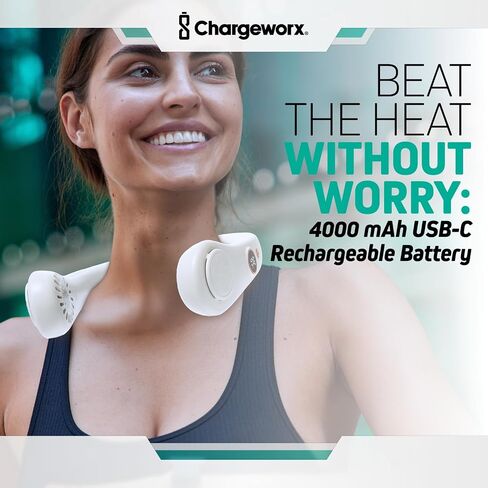 Portable Neck Fan Rechargeable USB, 5 Adjustable Modes, 4000 mAh Battery, 4-6 Hour Battery, Bladeless Fan Design, LCD Screen, Super Quiet Fan, 360° Coverage (White) in Saudi Arabia