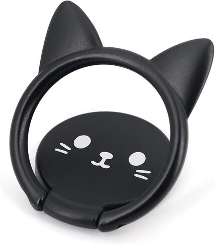 حامل حلقي للهاتف الخلوي من Cat، قبضة إصبع معدنية رفيعة للغاية تدور 360 درجة وحامل هاتف عالمي قابل للطي 180 درجة لحامل السيارة المغناطيسي متوافق مع جميع الهواتف الذكية (أسود لطيف) in Kuwait