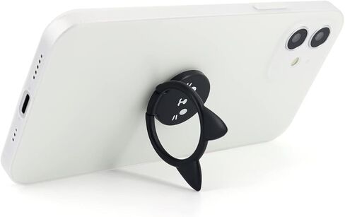 حامل حلقي للهاتف الخلوي من Cat، قبضة إصبع معدنية رفيعة للغاية تدور 360 درجة وحامل هاتف عالمي قابل للطي 180 درجة لحامل السيارة المغناطيسي متوافق مع جميع الهواتف الذكية (أسود لطيف) in Kuwait