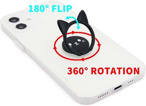 حامل حلقي للهاتف الخلوي من Cat، قبضة إصبع معدنية رفيعة للغاية تدور 360 درجة وحامل هاتف عالمي قابل للطي 180 درجة لحامل السيارة المغناطيسي متوافق مع جميع الهواتف الذكية (أسود لطيف) in Kuwait