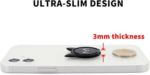 حامل حلقي للهاتف الخلوي من Cat، قبضة إصبع معدنية رفيعة للغاية تدور 360 درجة وحامل هاتف عالمي قابل للطي 180 درجة لحامل السيارة المغناطيسي متوافق مع جميع الهواتف الذكية (أسود لطيف) in Kuwait