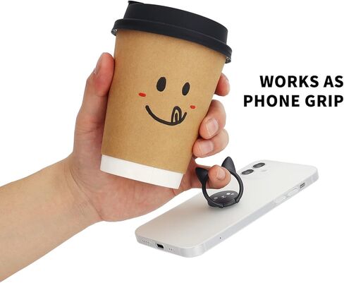 حامل حلقي للهاتف الخلوي من Cat، قبضة إصبع معدنية رفيعة للغاية تدور 360 درجة وحامل هاتف عالمي قابل للطي 180 درجة لحامل السيارة المغناطيسي متوافق مع جميع الهواتف الذكية (أسود لطيف) in Kuwait