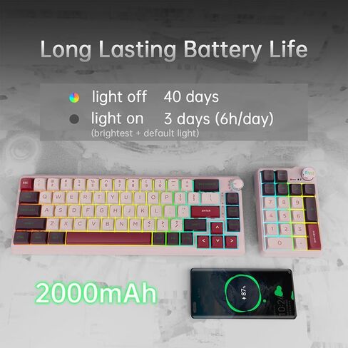 K68 Pro Gaming Keyboard, Layout Compact Wireless Mechanical Keyboard, Gasket Hot Swappable Custom BT 5.0/2.4G/USB-C Office Keyboard for Windows Mac (Purple-White, Eternity Tactile Switch) in Saudi Arabia