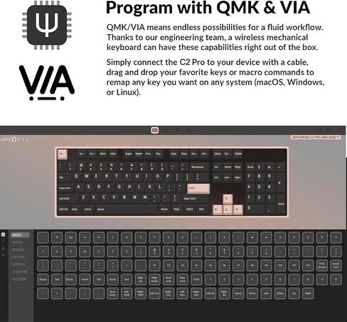 لوحة مفاتيح ميكانيكية مخصصة Keychron C2 Pro QMK/VIA، 108 مفاتيح قابلة للبرمجة والتبديل السريع، مفتاح بني بإضاءة خلفية RGB كاملة الحجم، أغطية مفاتيح PBT مزدوجة اللقطة، لوحة مفاتيح سلكية للألعاب لنظام التشغيل Mac Windows Linux in Kuwait