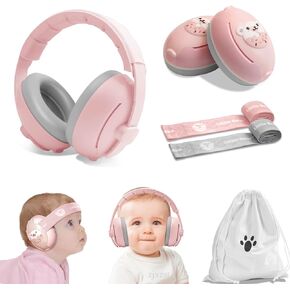 Baby Ear Muffs, 2-in-1 Baby Noise Canceling Headphone, Hearing Protection for Babies 0-48 Months, Adjustable Headband & 2 Soft Non-Slip Straps, Dual Wearing for Sleep, Travel, Outdoor Activities