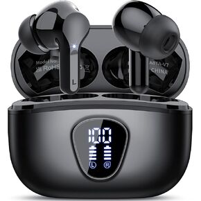 Wireless Earbuds, Bluetooth 5.3 Headphones HiFi Stereo, Bluetooth Earbuds with ENC Noise Cancelling Mic, IP7 Waterproof in Ear Earphones, 48H, LED Display Ear buds for Pad Phones Workout Sports, Black