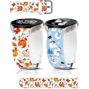 2 Pack 20mm Christmas Watch Bands Compatible with Samsung Galaxy Watch 40mm 41mm 42mm 44mm 45mm 46mm, Holiday Fall Thanksgiving Seasonal Replacement Silicone Strap for Galaxy Watch 7 / Watch 6 / Watch 5 / Watch 5 Pro / Watch 4 / Watch 4 Classic / Watch 3 
