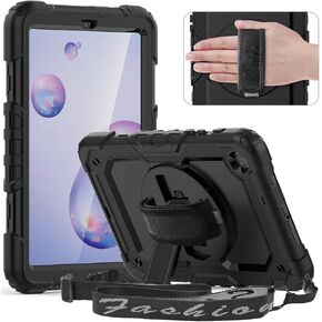 Timecity Case for Galaxy Tab A 8.4 Inch 2020, SM-T307 Case, with Stylus Holder Screen Protector/Swivel Stand/Hand Strap/Shoulder Strap, Heavy Duty Protective Tablet Case for SM-T307U- Black