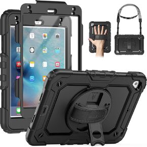 SEYMAC for iPad Mini 5/ Mini 4 Case 7.9 Inch, Sturdy Heavy Duty Shockproof Full-Body Protective Case with Screen Protector, Rotating Stand, Hand/Shoulder Strap for iPad Mini 5/4, Camo/Pink