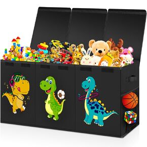 Large Toy Storage Box, Collapsible Dinosaur Kids Toy Storage Organizer, Nursery Bins Boxes Storage Basket with Lid, Toy Chest Trunk for Boys, Girls, Living Room, Playroom, 40"x14"x16", Black