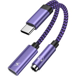 Type C to 3.5mm Headphone Adapter,2in1 USB-C to Aux Audio Charger Adapter & Type C 60W Android Fast Charging Dongle Cable for Samsung Galaxy A15,A54,S24,S23 Ultra,A34,A14,S22,S21,S20,Note 20,Pixel 8,7