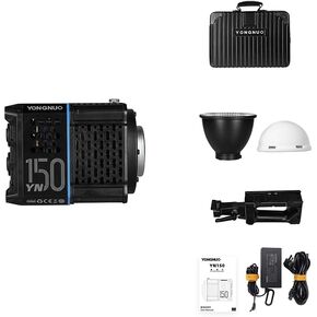 YN150 Mini Size LED Video Light 150W, 3200K-5600K Color tempreture Mini Bowens Mount Professional LED Video Light, 2.4G APP Remote Control, Support NP-F Series Batteries with YONGNUO Music Scene Mode