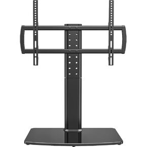 Universal Swivel TV Stand/Base Table Top Stand 40 to 86 inch TVs 110 Degree Swivel, 5 Level Height Adjustable, Heavy Duty Tempered Glass Base, Holds up 132lbs Screens, HT04B-003