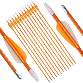 12 Pcs Archery Targeting Arrows for Recurve Bow Fiberglass Arrows with Fixed Tip and Nock Safety for Beginner Youth for Basic Bow Field Target Practice