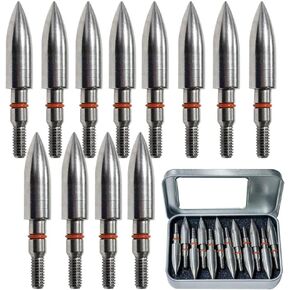 100/125/200/250/300 Grains Premium Stainless Steel Archery Target Field Points arrowheads, Archery Arrow Field Points Bullet PointsScrew in Archery Field Tips and Broadheads (1 Dozen 12 PCS)