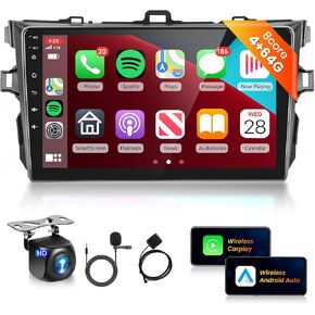 Podofo 8Core 4G 64G for Toyota Corolla 2009-2013 Car Radio Stereo with 9 inch 1280x720P IPS Touchscreen Wireless CarPlay Android Auto DSP/46 EQ Bluetooth 5.0 FM WiFi Backup Camera 59 UIs MirrorLink