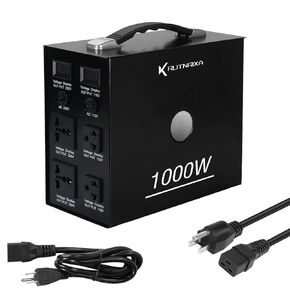 Voltage Converter Transformer 1500 Watt Step Up/Down Convert from 110V-120V to 220V-240Vt and from 220V-240V to 110V-120V with 2 US outlets, 2 Universal outlets, Resettable Circuit Breaker