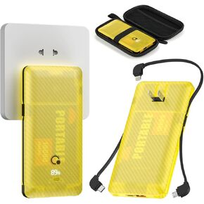 Brand Q 10000mAh Portable Charger with AC Wall Plug,Q Slim USB C 20W Power Bank Phone Charger,External Battery Pack with Built-in 3 Cables Compatible with Mobilephone, Tablet, Smart Device …