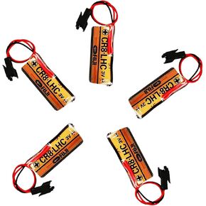 (5 Pack) CR8.LHC 3V 2600mAh Non-Rechargeable PLC Battery Replacement for Fuji FDK CR8.LHC 17450 with Black Plug