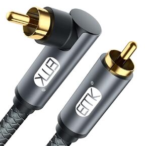 EMK 90 Degree RCA Cable, Male to Male Subwoofer Cable Right Angle Digital Coaxial Cable Dual Shielded RCA Audio Cable with Gold Plated Connectors (6 Feet/2M, 90°RCA Audio Cable, Grey)