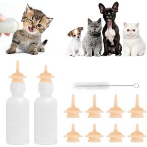 Pack of 5 Pet Feeding Bottle, Reusable Nursing Bottles Kits with Silicone Nipple, Replacement Original Feeding Bottle for Newborn Kittens Puppies Rabbits Small Cat Dog Animals, Long Nipple