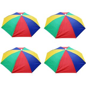 4 Pack Umbrella Hat, Sports Head Umbrella Hats for Adult Kids Women, 21" Diameter Folding Waterproof Rainbow Fishing Headwear for Outdoor Party Beach Hiking