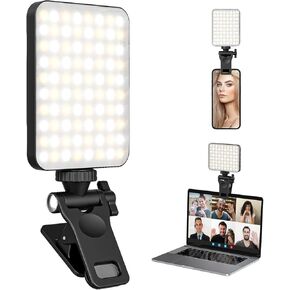 LED Video Light, Portable Phone Clip on Light, Rechargeable Selfie Light, 3 Lighting Modes, 9 Brightness 3000k to 6500k, Built in 2000mAh Battery, for Selfies, Video Conferencee, Live Streaming