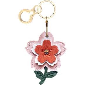 Leather Keychain Case Holder Compatible with AirTag, Anti-Scratch Apple Air Tag Cover with Keychain Ring,Cute Protective Finder GPS Tracker Case for Wallet,Keys,Bag,Pets(Orange Flower)