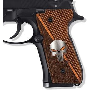 Mammoth Beretta 92/96 Full Size Wood Grips, Super Quality CNC/Handcrafted Hybrid Punisher Gun Grips - Premium Pistol Grip Accessories for Beretta 92/96 Models, BROWN AND SILVER