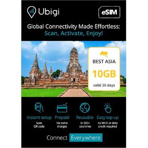 Travel Data Plan Best Asia- Prepaid International esim Card 10 GB Internet Data in 5G/4G/LTE (Data tethering Allowed) for Unlocked iPhone and Android. in Saudi Arabia